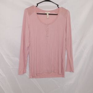 Matilda Jane Mauve Pink Ribbed Henley Top Long Sleeve Lightweight Womens Size Sm